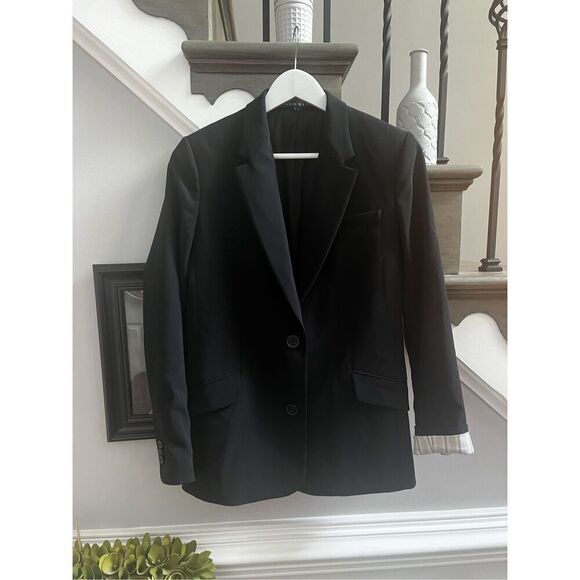 Theory Black Single Breasted Double Button Blazer Suit Jacket sz 4 EUC - Picture 1 of 9